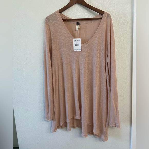 Free People Anna Burnout High Low Long Sleeve Distressed V-Neck Tee - Picture 2 of 8